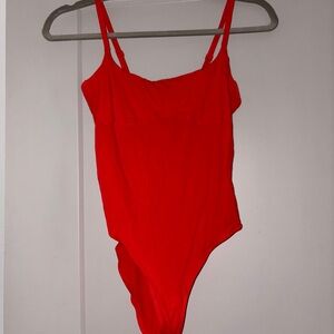 Free People Red Ribeed Bodysuit